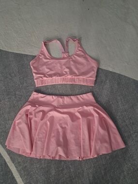 SHEIN Light Pink Racerback Crop Top & Flared Skirt Set